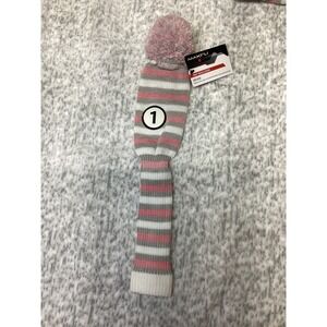 Maxfli Knit Driver Golf Club Head Cover Pink Grey White Striped Pom Pom MX519